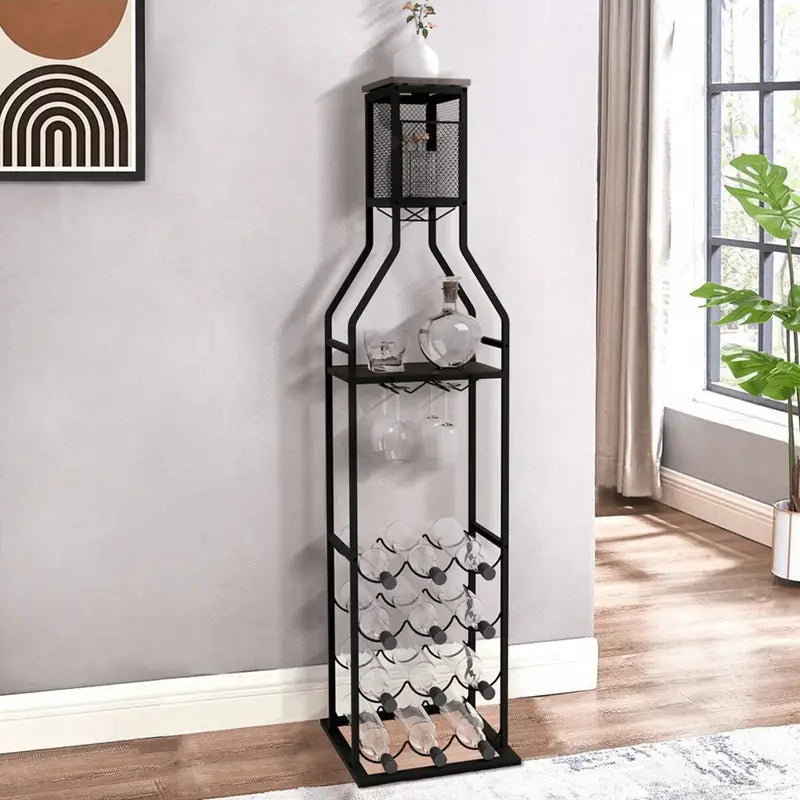 11-Bottle Wine Bakers Rack - 5-Tier Freestanding Wine Storage with Glass Holder & Shelving for Home Bars, Kitchen, and Dining Room