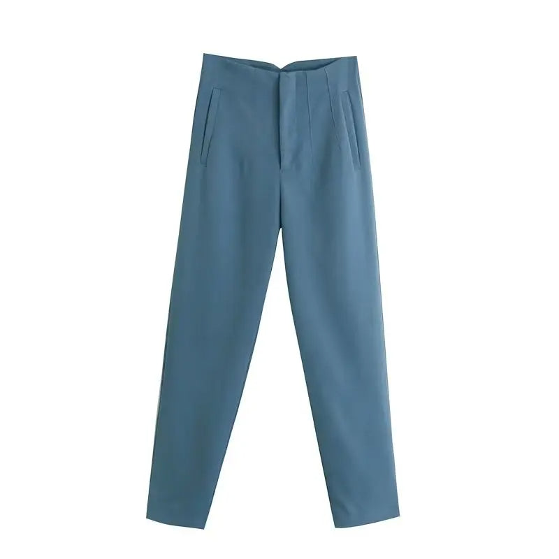 Chic High-Waist Vintage Women’s Straight Pants | Stylish Full-Length Trousers