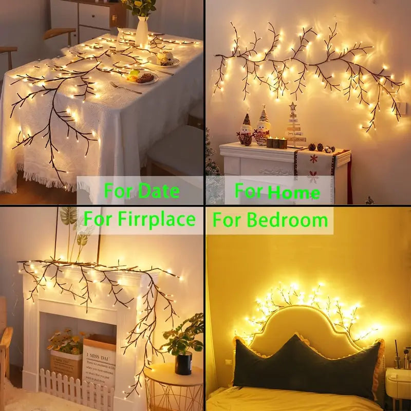 1Pc 72/96LEDS Bendable Willow Vine Lights, 8Modes Rattan Tree Decorative Night Light for Indoor Atmosphere, Perfect for Home Living Room, Party, Festival, and Gift Ideas