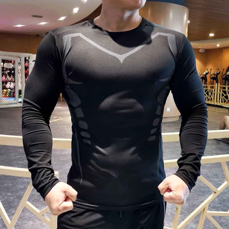 Men’s Compression Long Sleeve Running T-Shirt | Dry Fit Tight Gym & Training Sportswear