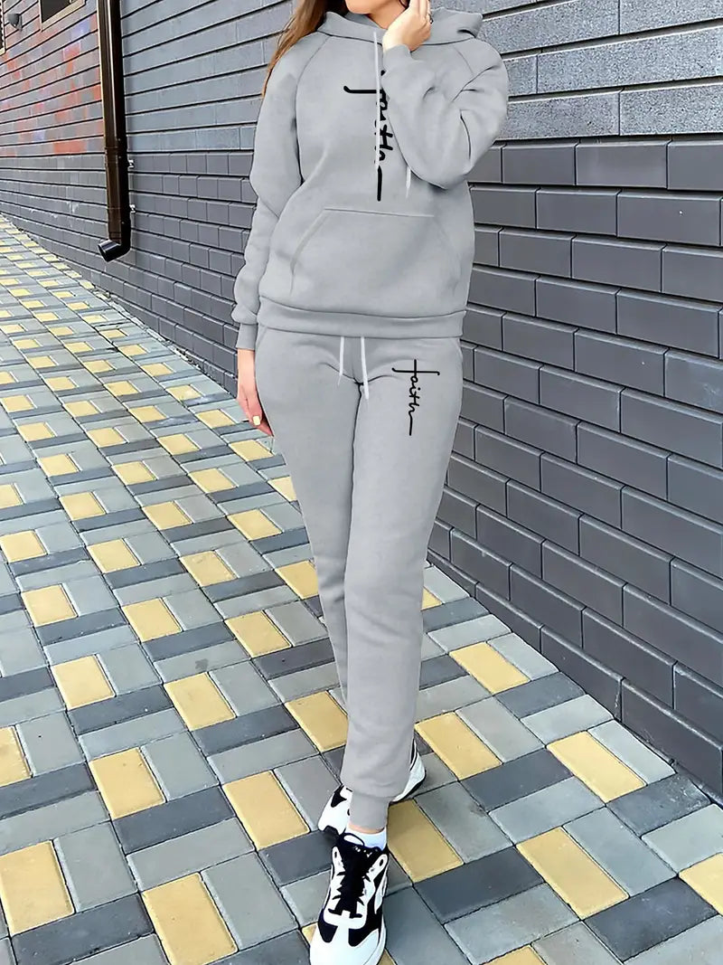 Cozy Women's 2-Piece Hoodie & Jogger Set | Autumn/Winter Casual Letter Print Outfit