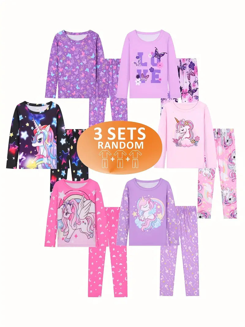 Kids' Cartoon Pajama Set - 3pc Bundle | Long Sleeve, Flame Retardant Sleepwear