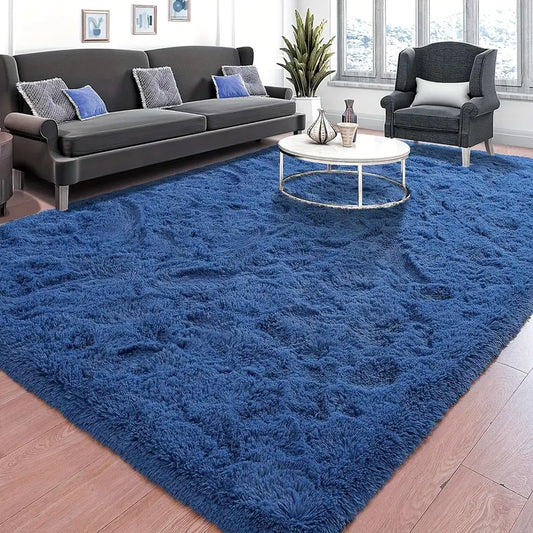 1pc Super Soft, Upgraded Shaggy and Fluffy Tie-Dyed Dark-Colored Solid Plush Living Room Carpet Rug, Durable, Easy to Maintain Clean, Larger Floor Rug for Beside Sofa and Bedroom Bed