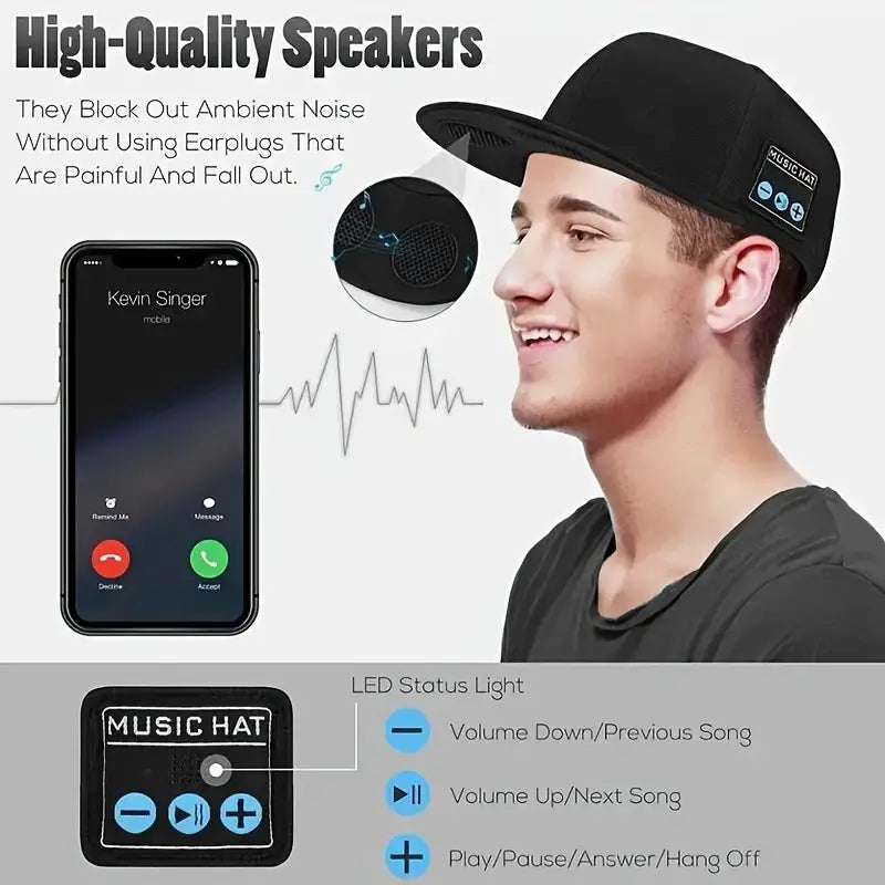 Wireless Smart Baseball Cap Headphones – Hands-Free Music Experience with Built-in Speakers, Sweat-Resistant Design, Perfect for Outdoor Sports and Fitness, Unique Gift for Family and Friends