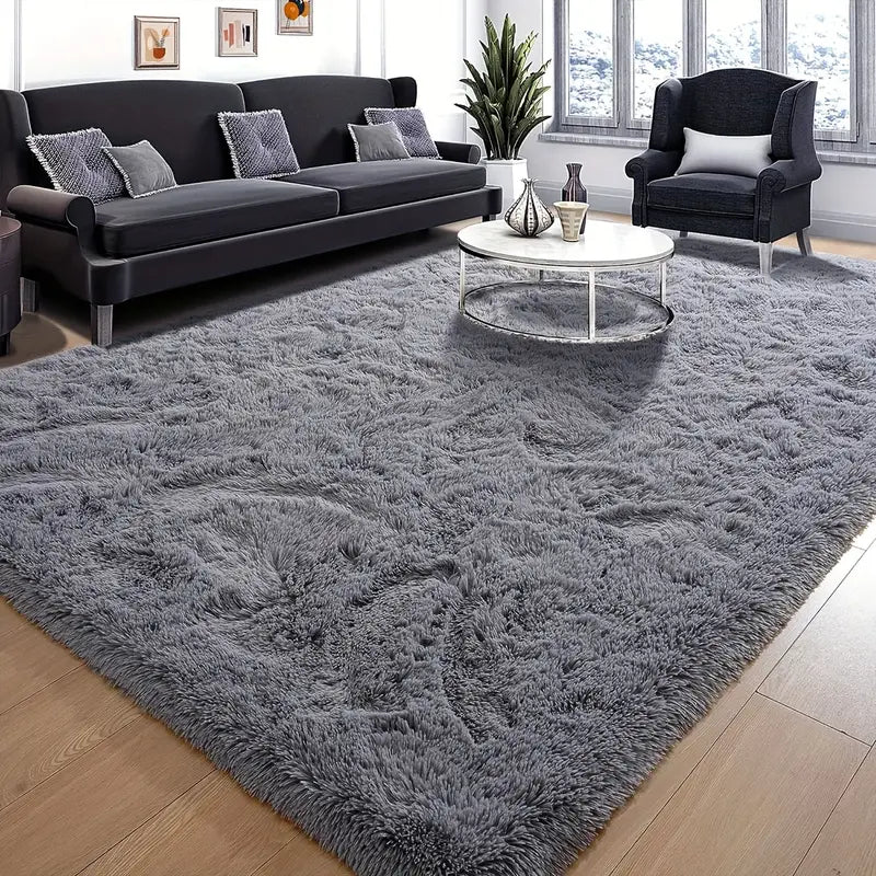 1pc Super Soft, Upgraded Shaggy and Fluffy Tie-Dyed Dark-Colored Solid Plush Living Room Carpet Rug, Durable, Easy to Maintain Clean, Larger Floor Rug for Beside Sofa and Bedroom Bed