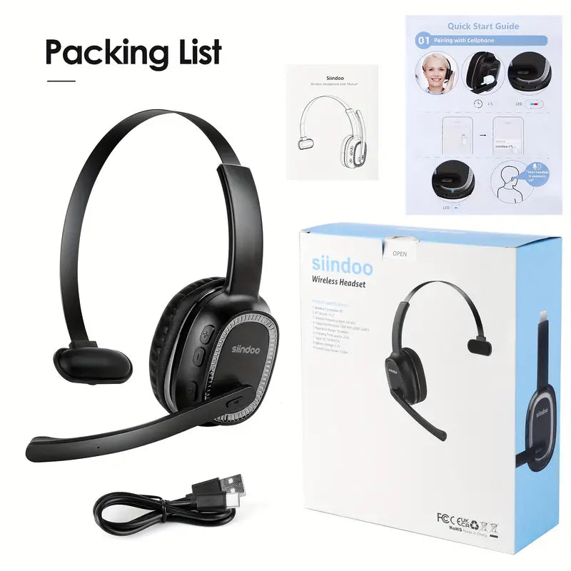 ProTruck Wireless Headset - Crystal-Clear ENC Calls, Noise Cancellation, Long-Lasting 5.2 Headset for Office, Truck Drivers, Customer Service, Telephone Operators - Comfortable, Adjustable, and Durable