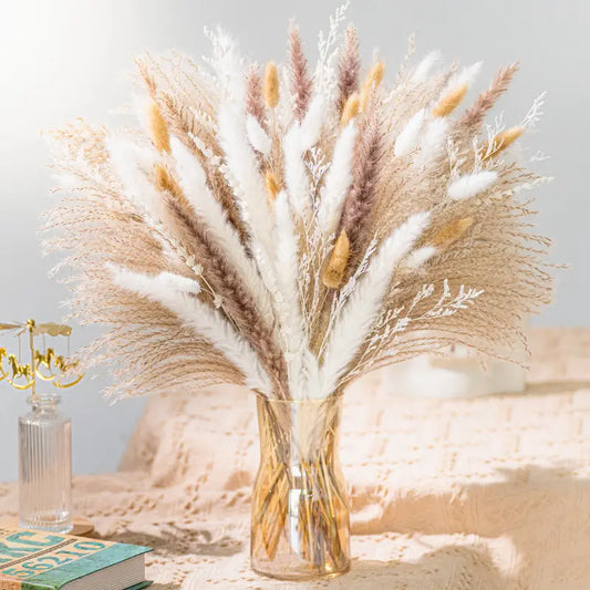 98 PCS Dried Pampas Grass Bouquet – Boho Table Decor, Bunny Tails Dried Flowers, Brown Pompas, White Pampas Grass for Wedding, Rustic Party, Baby Shower & Home Decorations