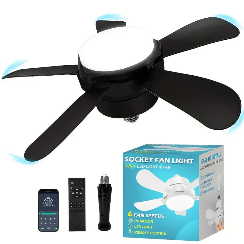 Compact Ceiling Fan Light with Remote Control | E26/E27 Easy Install Ceiling Fan for Any Room