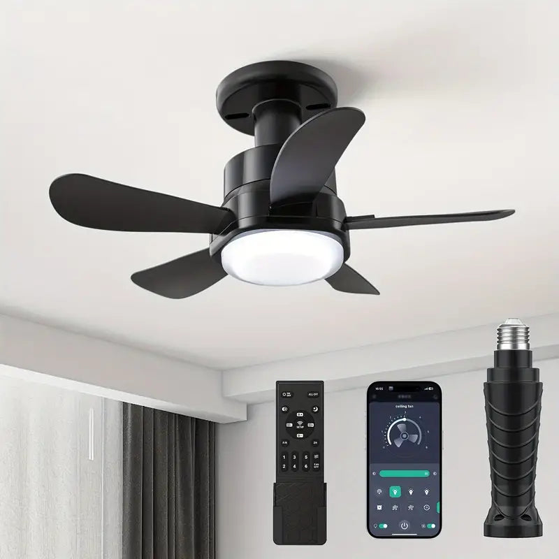 Compact Ceiling Fan Light with Remote Control | E26/E27 Easy Install Ceiling Fan for Any Room