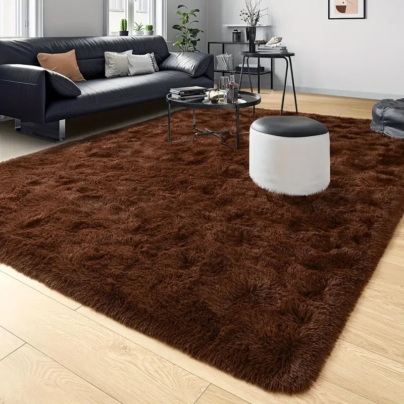 1pc Super Soft, Upgraded Shaggy and Fluffy Tie-Dyed Dark-Colored Solid Plush Living Room Carpet Rug, Durable, Easy to Maintain Clean, Larger Floor Rug for Beside Sofa and Bedroom Bed