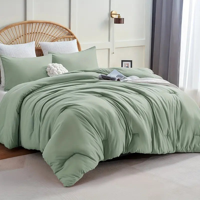 Luxury 3-Piece Comforter Set - Solid Breathable Quilted Style Bedding Set for All Seasons