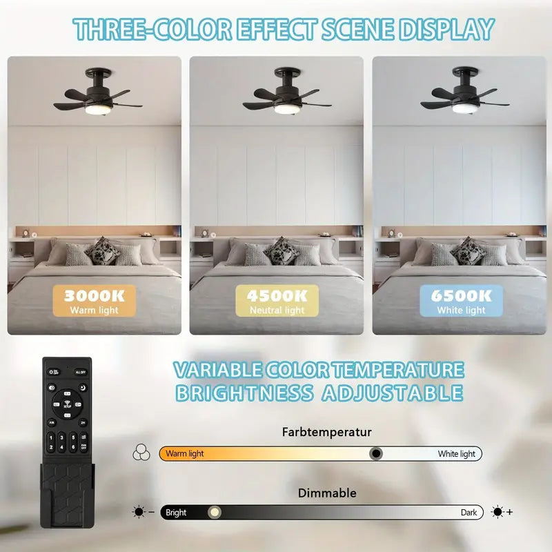 Compact Ceiling Fan Light with Remote Control | E26/E27 Easy Install Ceiling Fan for Any Room