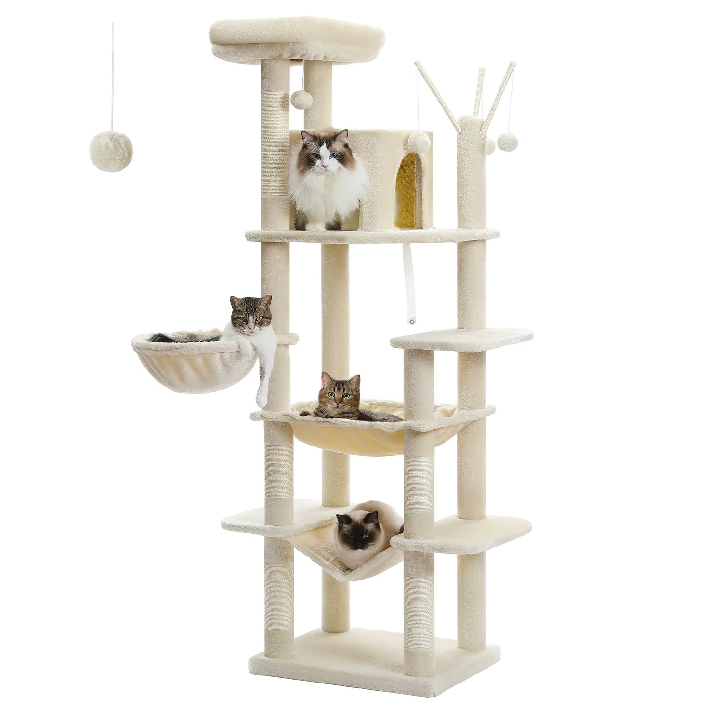 Large Multi-Level Cat Tree Tower for Indoor Cats - Plush Cat Condo with Scratching Posts, Boards, Perches, and Cozy Caves